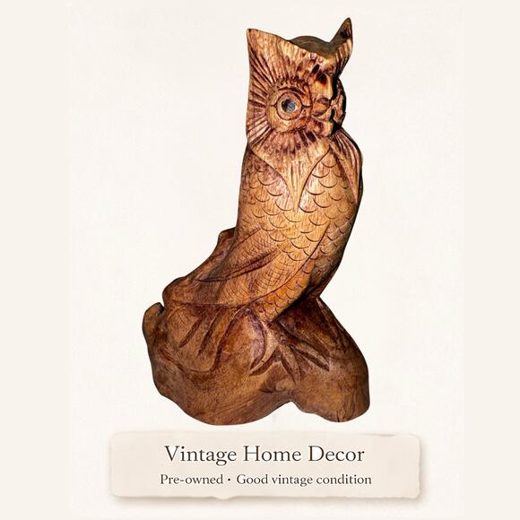 Unbranded / Handmade Other - Vintage Hand-Carved Wooden Owl Figurine | Rustic Folk Art Bird Sculpture